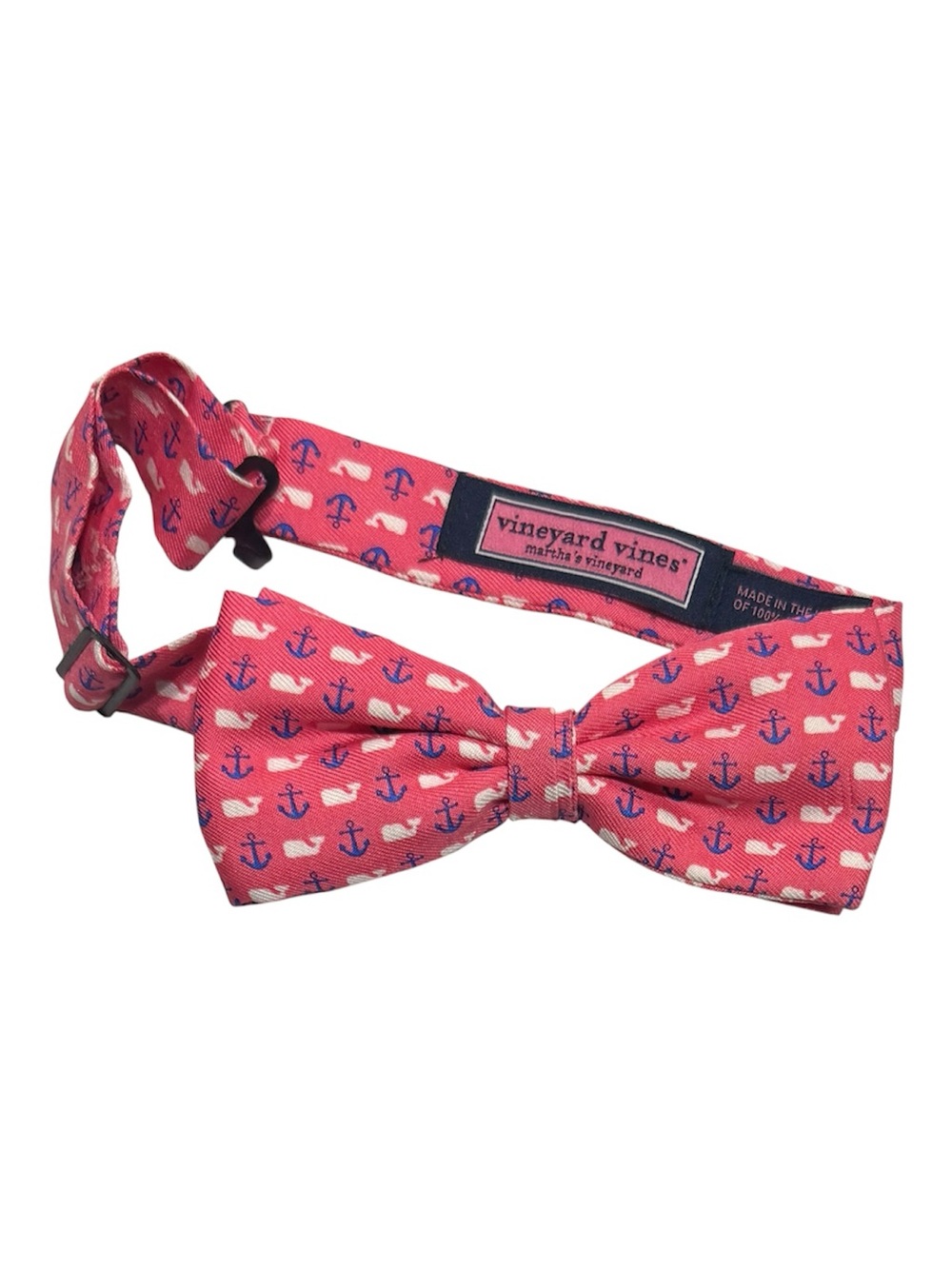 VINEYARD VINES  Bow Tie 100% Silk Pink with Whale & Anchor Motif -Boy Adjustable